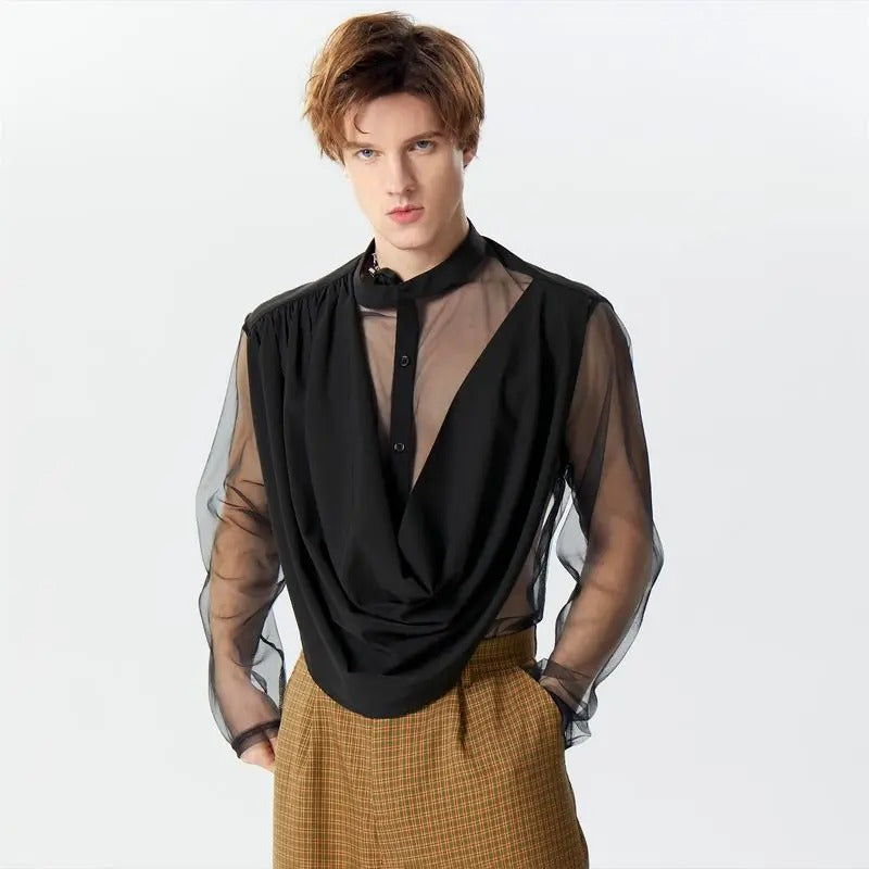 Translucent Elegance Wrap-Front blouse