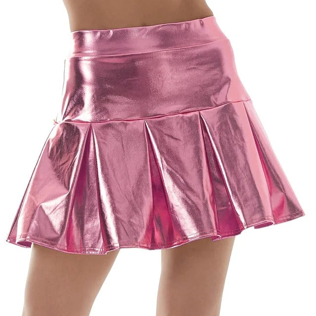 Metallic Teal Pleated Skirt pink