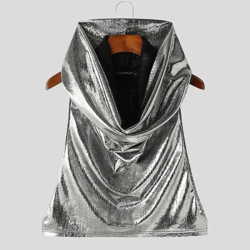 Metallic Mystique: Hooded Draped Top