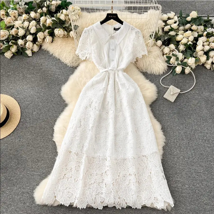 Title: "Classic White Lace Midi Dress – Bridal & Occasion Wear