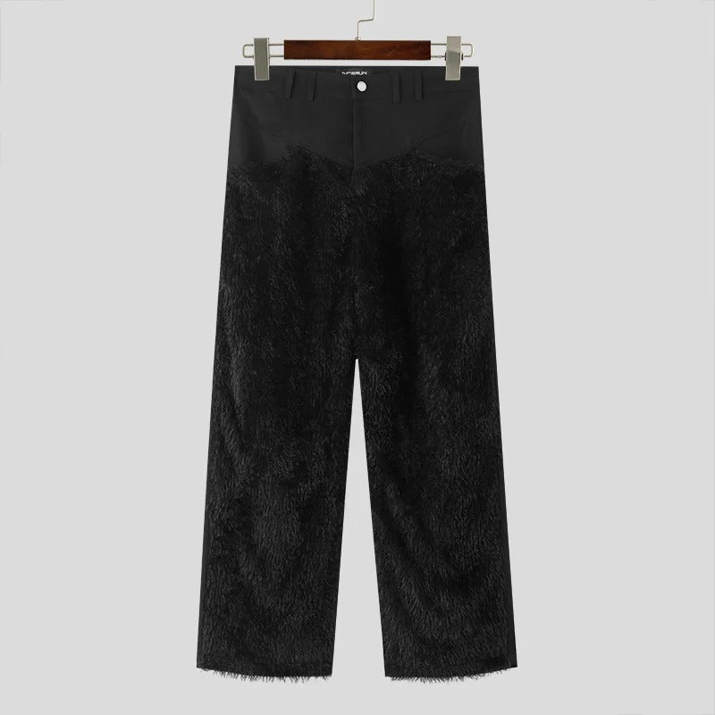 Avant-Garde Shaggy Fur-Textured Men's Trousers