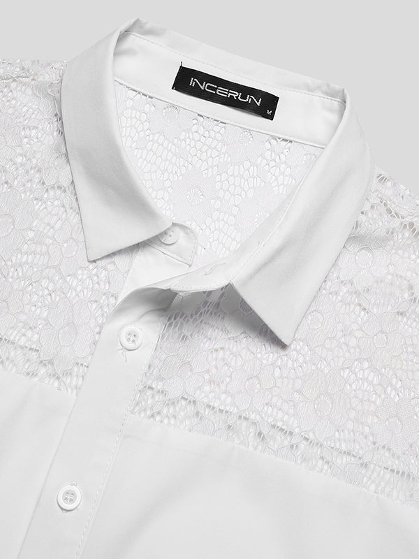 Chic Lace Panel Men's Casual Shirt