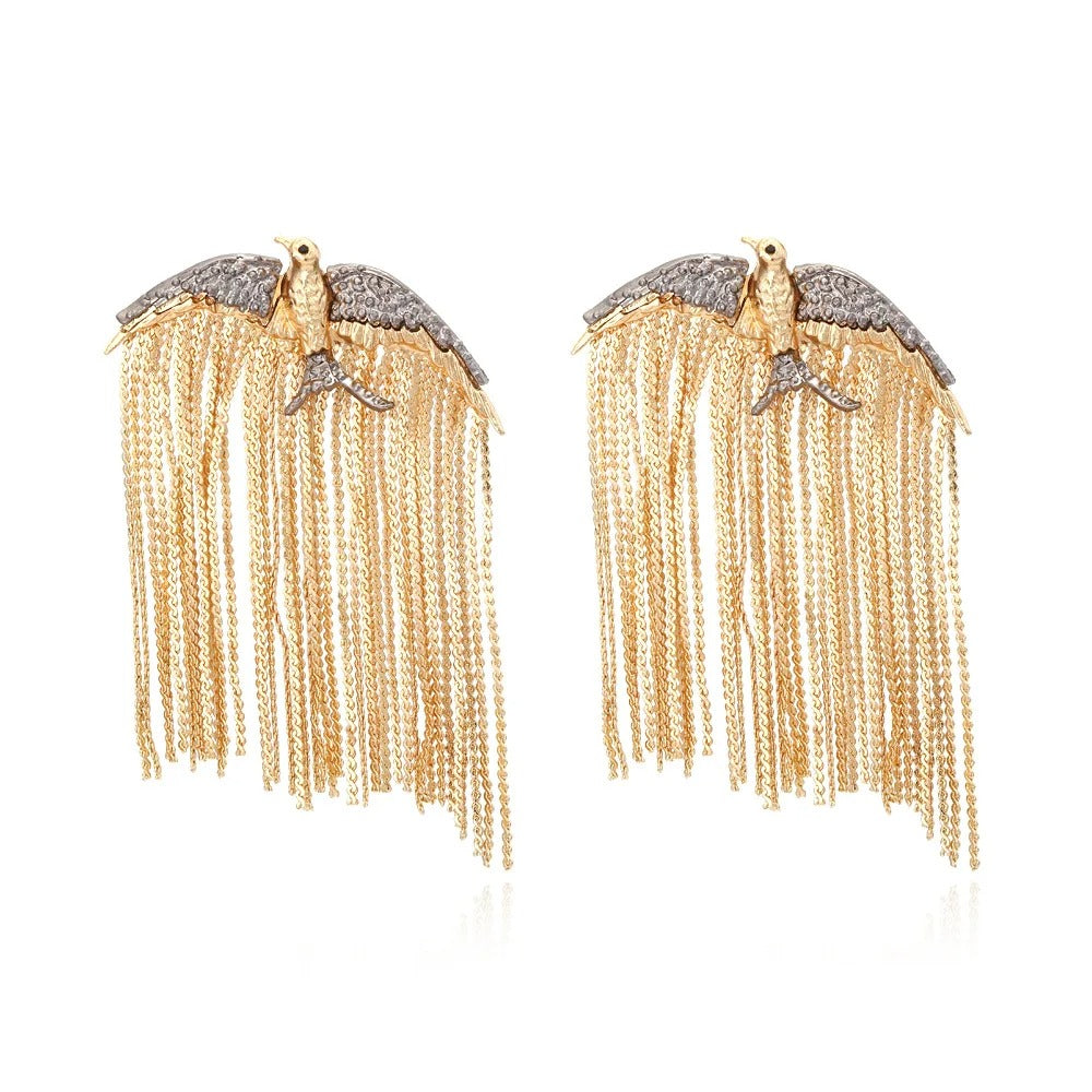 Golden Bird Tassel Earrings2