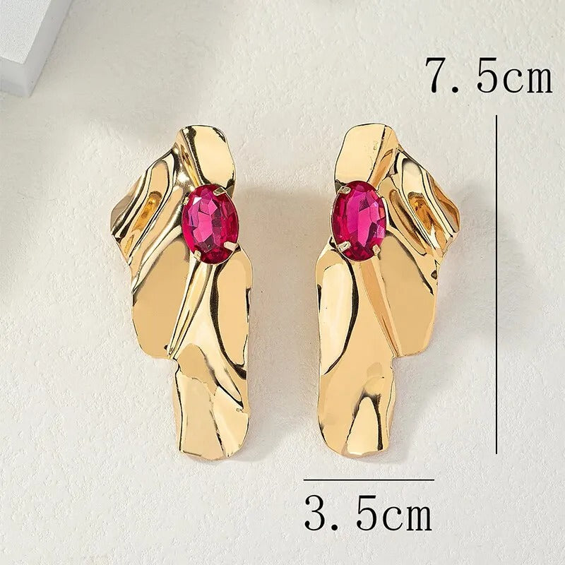 Gold Statement Earrings with Ruby Accent
