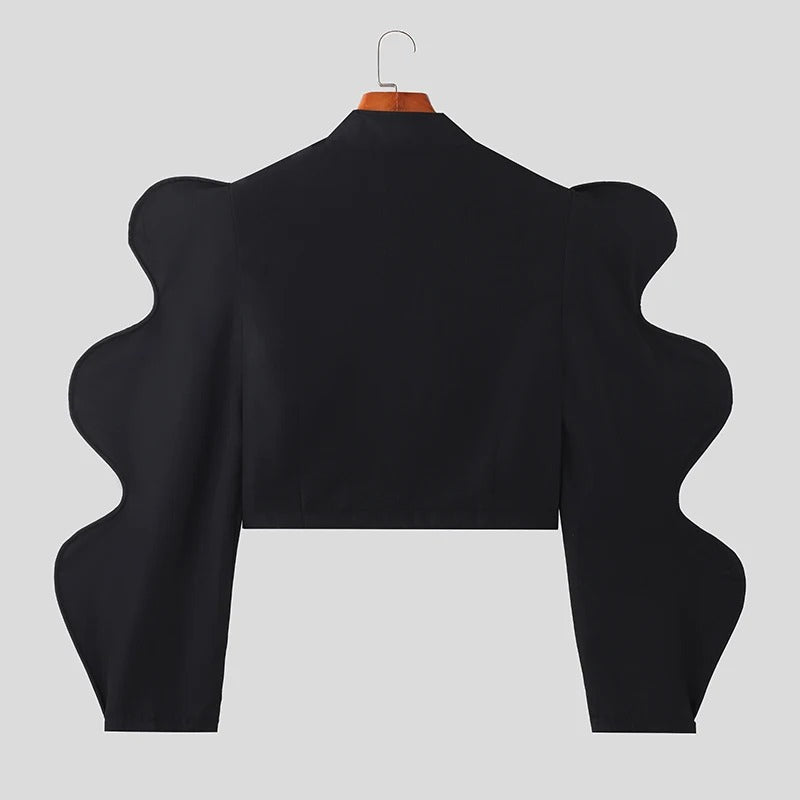 Avant-Garde Puff-Sleeve Mesh-Underlay Jacket