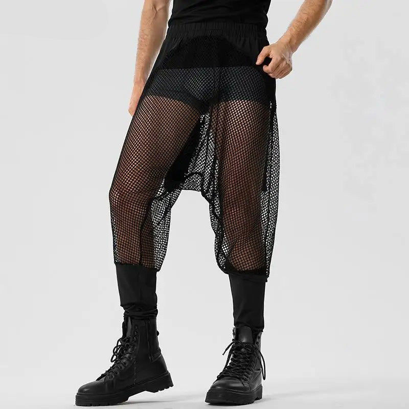 Contemporary Black Fishnet Panel Pants