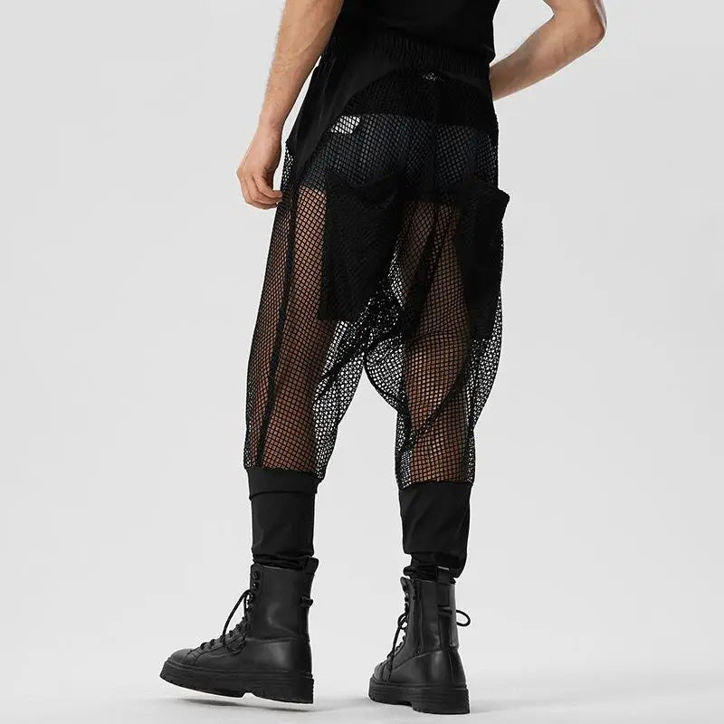 Contemporary Black Fishnet Panel Pants