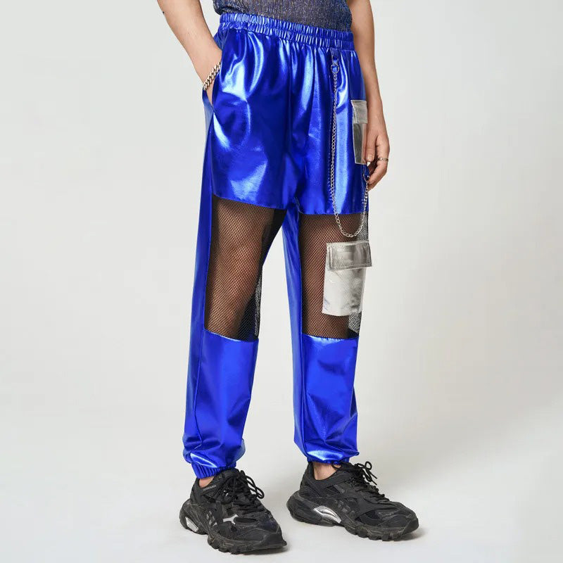 Electric Blue Mesh-Paneled Streetwear Trousers