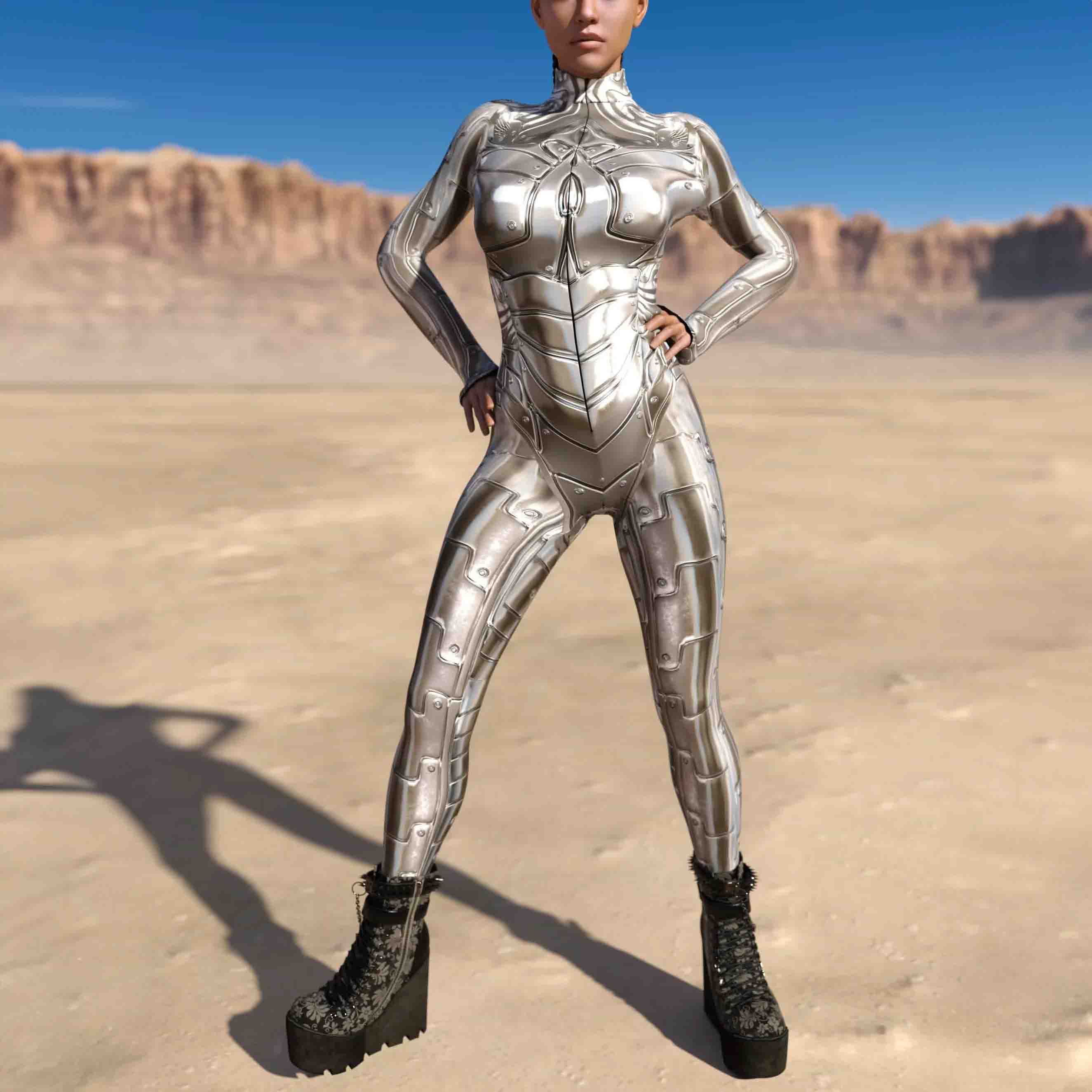 Ultra-Modern Metallic Bodysuit - Futuristic Fashion Statement