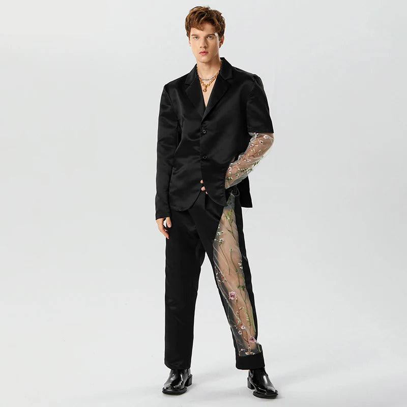 Elegant Men's Tailored Bodysuit with Embroidered Detailing