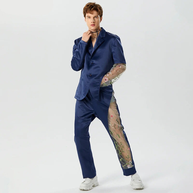 Elegant Men's Tailored Bodysuit with Embroidered Detailing