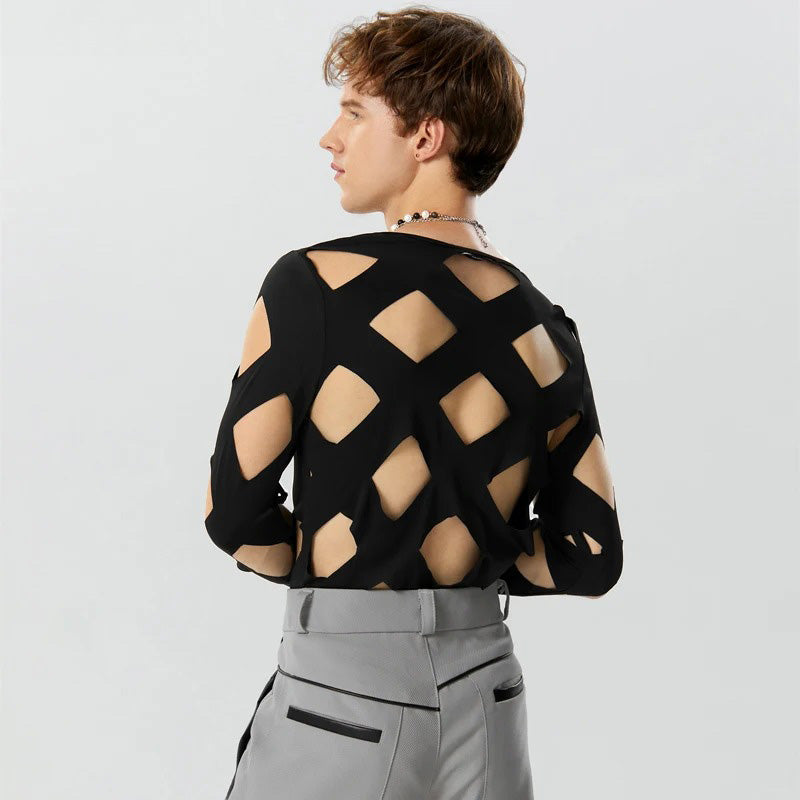 Geometric Illusion Cutout Sweater