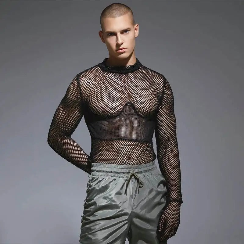 Mesh Scalloped Hem Men's Fashion Body