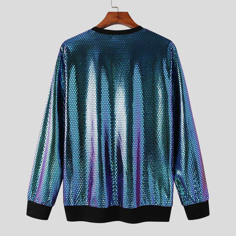 Long Sleeve Patchwork Shiny Casual Top
