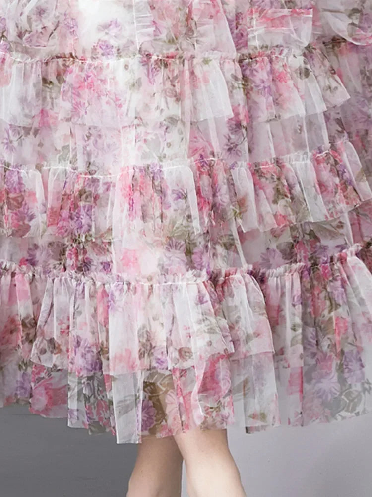 Romantic Floral Ruffle Dress | Dreamy Pink Elegance