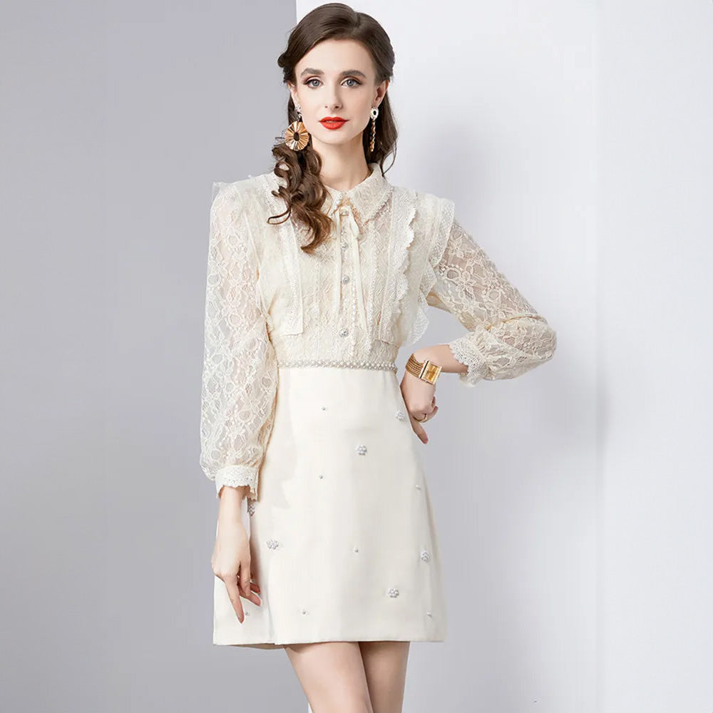 Vintage Lace Blouse and Embellished Ivory Skirt Set