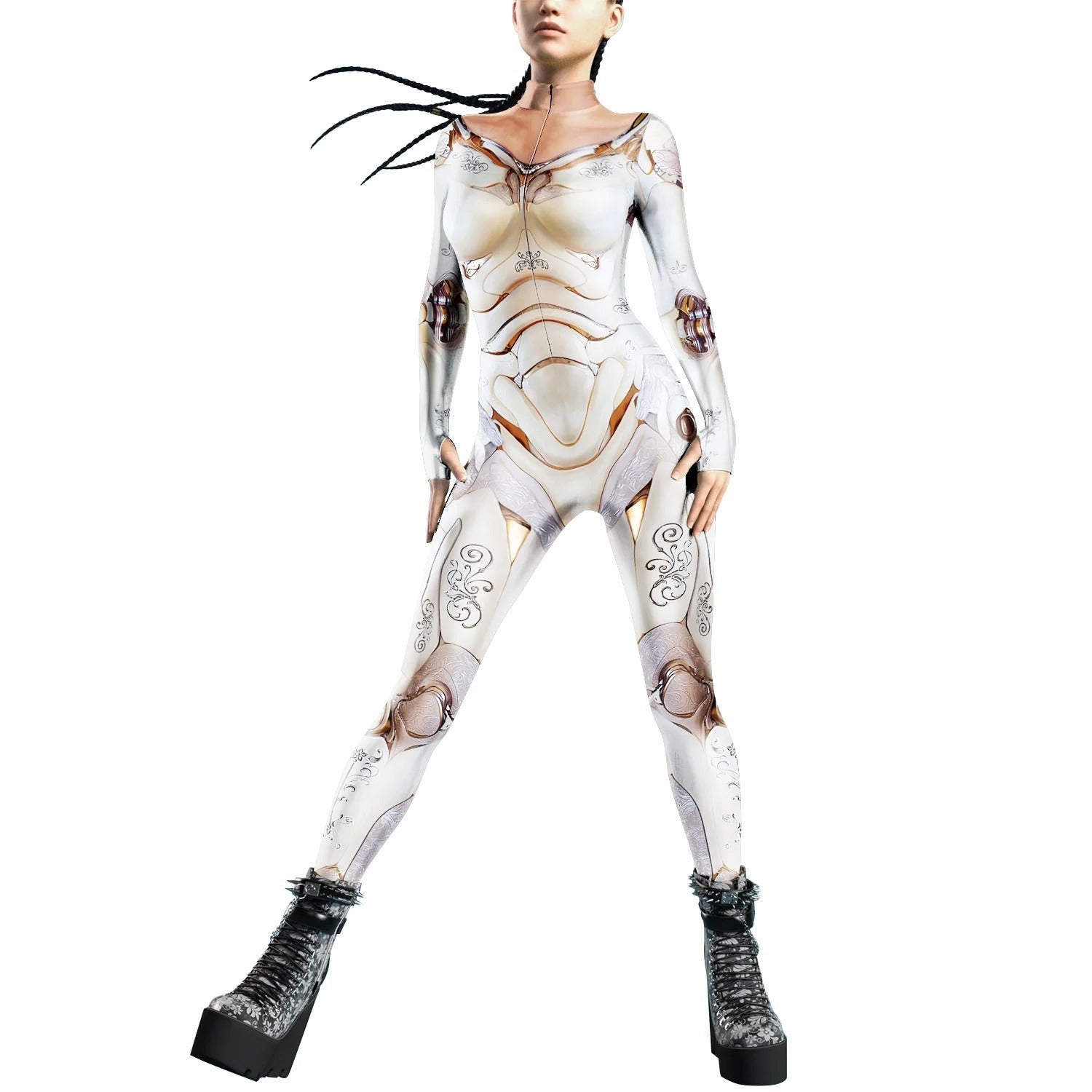 Ultra-Modern Metallic Bodysuit - Futuristic Fashion Statement