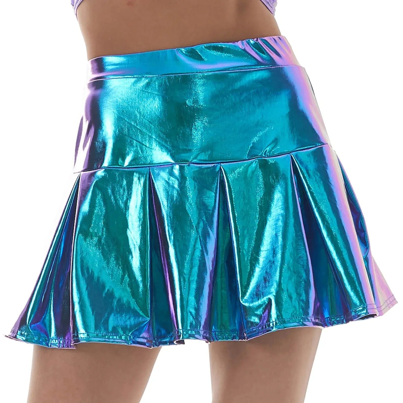 Metallic Teal Pleated Skirt blue