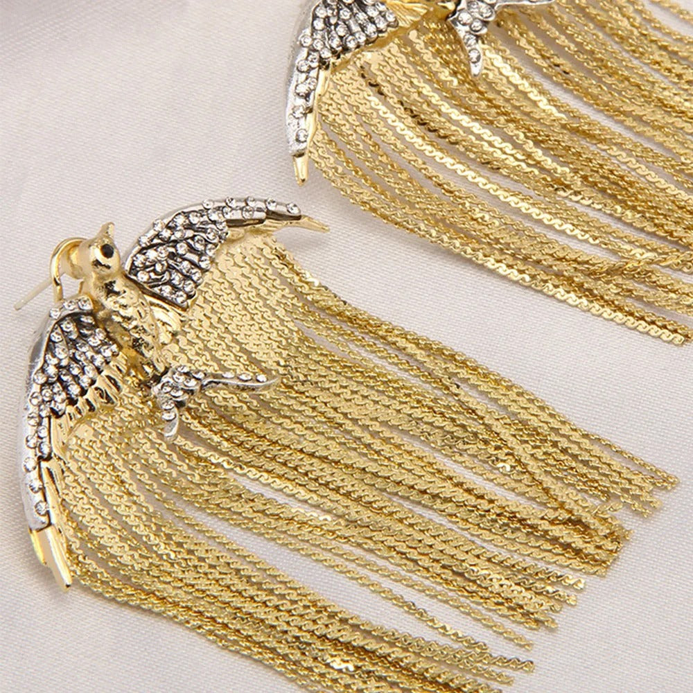 Golden Bird Tassel Earrings3