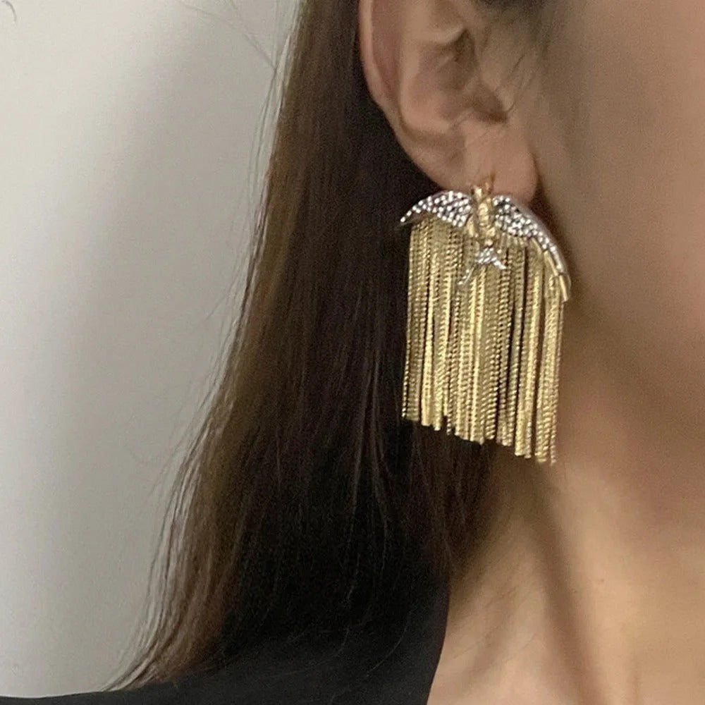 Golden Bird Tassel Earrings